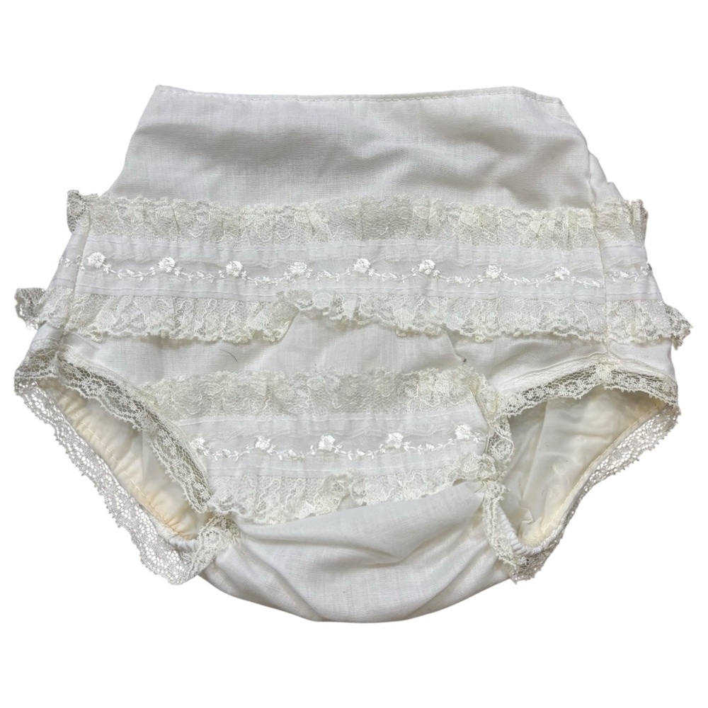 Vintage Alexis‎ Brand White Lace Ruffle Lined Diaper Cover Size 6-9 Months